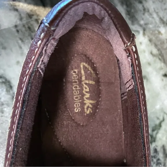 👞 Clarks Ashland Alpine Bendable Brown Leather Slip On Comfort Loafer Shoes 9M