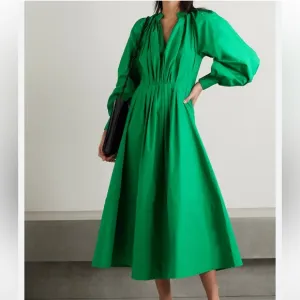 ❤️ CO COLLECTIONS LONG SLEEVE PLEATED WAIST MIDI DRESS POPLIN BLOUSON LUXURY NWT