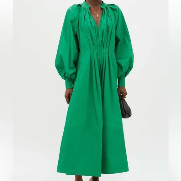 ❤️ CO COLLECTIONS LONG SLEEVE PLEATED WAIST MIDI DRESS POPLIN BLOUSON LUXURY NWT