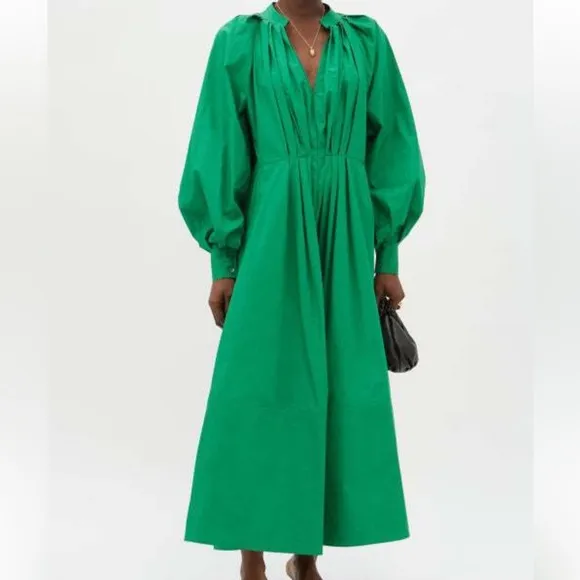 ❤️ CO COLLECTIONS LONG SLEEVE PLEATED WAIST MIDI DRESS POPLIN BLOUSON LUXURY NWT