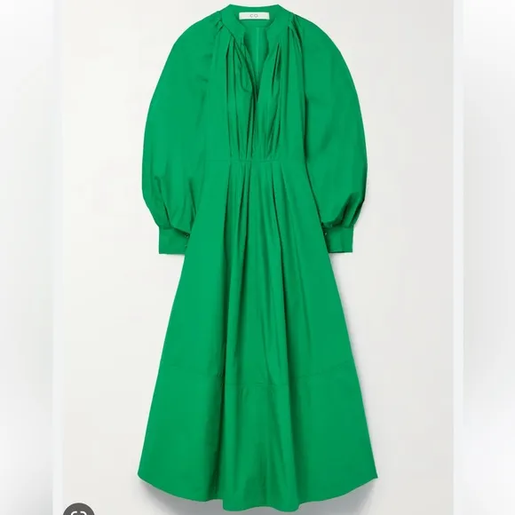 ❤️ CO COLLECTIONS LONG SLEEVE PLEATED WAIST MIDI DRESS POPLIN BLOUSON LUXURY NWT