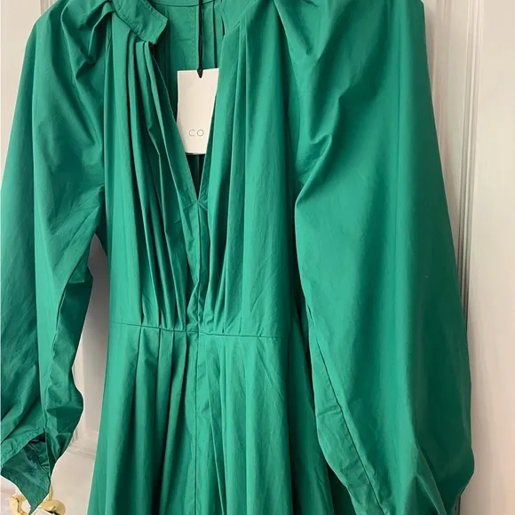 ❤️ CO COLLECTIONS LONG SLEEVE PLEATED WAIST MIDI DRESS POPLIN BLOUSON LUXURY NWT