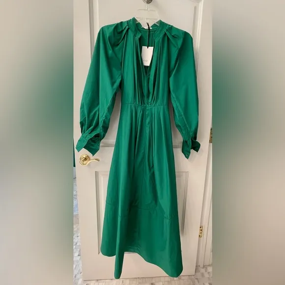 ❤️ CO COLLECTIONS LONG SLEEVE PLEATED WAIST MIDI DRESS POPLIN BLOUSON LUXURY NWT