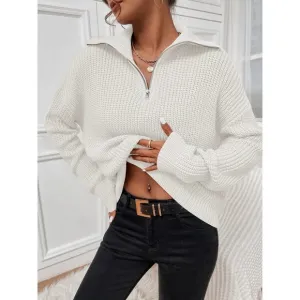 🌟 Minimalist preppy Ribbed Knit Half Zipper Sweater