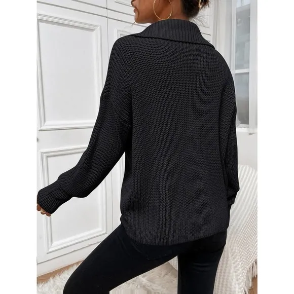 🌟 Minimalist preppy Ribbed Knit Half Zipper Sweater