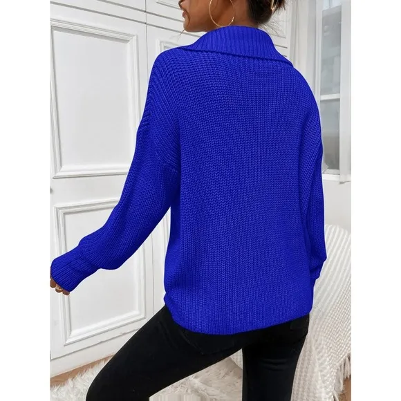 🌟 Minimalist preppy Ribbed Knit Half Zipper Sweater