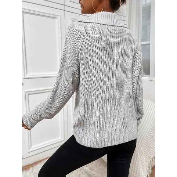 🌟 Minimalist preppy Ribbed Knit Half Zipper Sweater