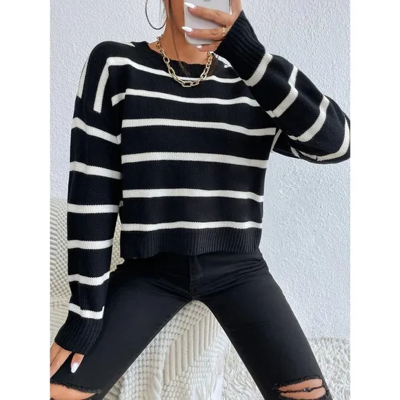 🌟 minimalist preppy Striped oversized Sweater