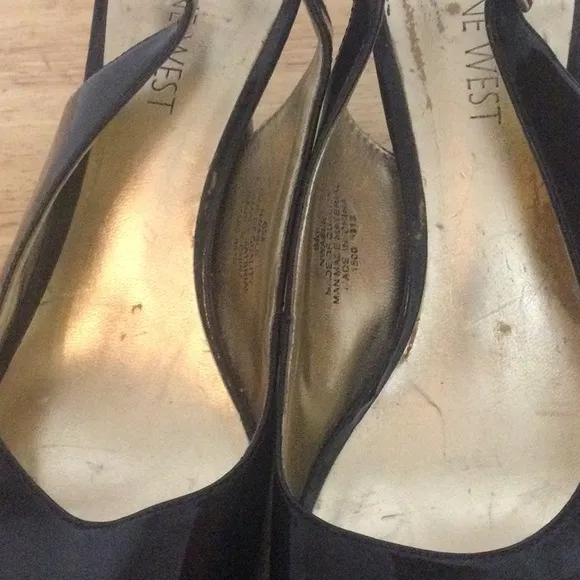🌞 Nine West black patent leather slingbacks Peek-a-boo toes women 6M