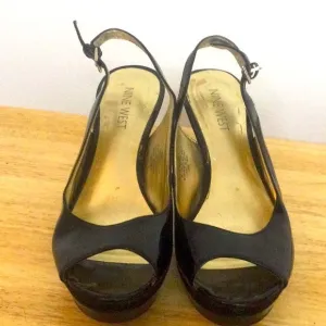 🌞 Nine West black patent leather slingbacks Peek-a-boo toes women 6M