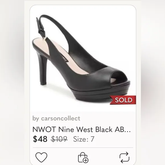 🌞 Nine West black patent leather slingbacks Peek-a-boo toes women 6M