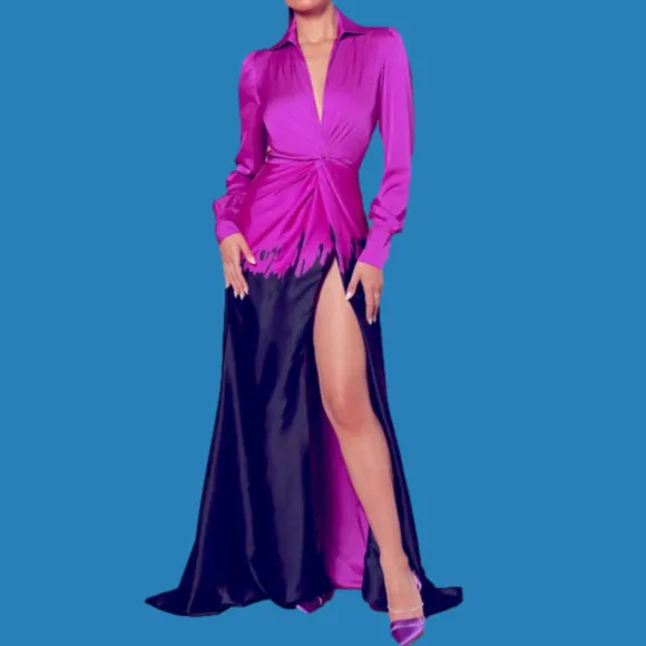 - OMBRE max dress. Long sleeves Black and pink/ purple. Satin, silk…