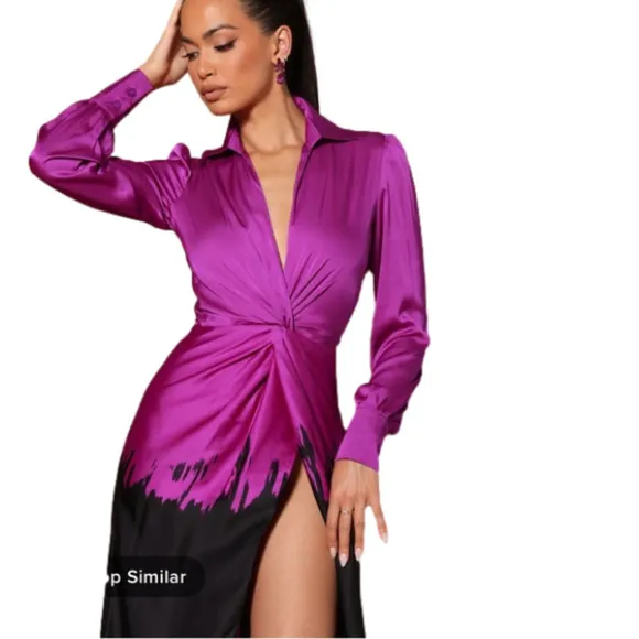 - OMBRE max dress. Long sleeves Black and pink/ purple. Satin, silk…