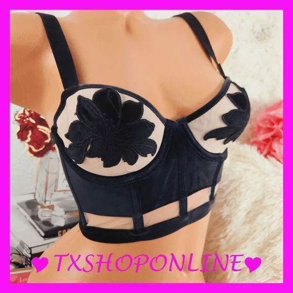 💗👙 {Victoria's Secret} Black Velvet Applique Bustier Bra👙💗 NWT