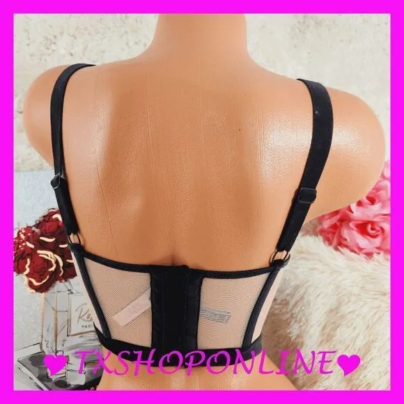 💗👙 {Victoria's Secret} Black Velvet Applique Bustier Bra👙💗 NWT