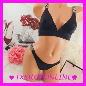 💗👙 Victoria's Secret bling rhinestones cheetah bralette brazilian panty set 👙