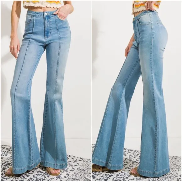 09 Boho Light Blue Wash Bell Bottom Flare Denim Jeans