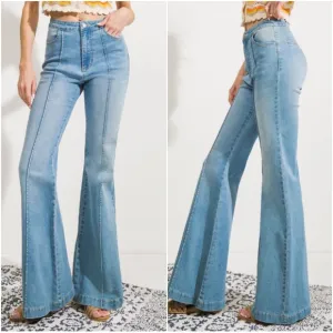 09 Boho Light Blue Wash Bell Bottom Flare Denim Jeans