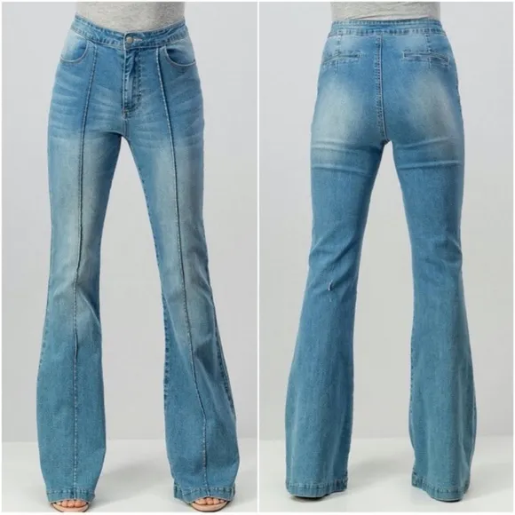 09 Boho Light Blue Wash Bell Bottom Flare Denim Jeans