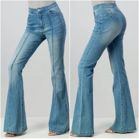 09 Boho Light Blue Wash Bell Bottom Flare Denim Jeans