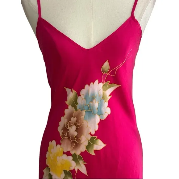 100% Silk Robe &amp; Slip Dress Pink Bird Floral Luxury Shusimai Japan Silky S M Set