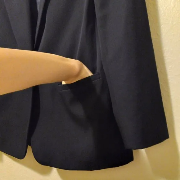 100% Wool Navy Single Breasted Blazer Capsule Academia Work Minimalist