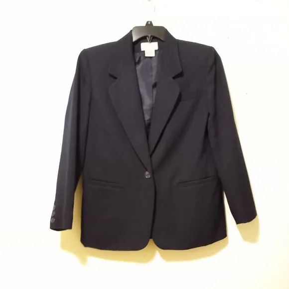 100% Wool Navy Single Breasted Blazer Capsule Academia Work Minimalist