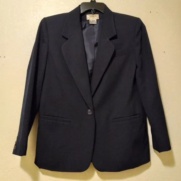 100% Wool Navy Single Breasted Blazer Capsule Academia Work Minimalist