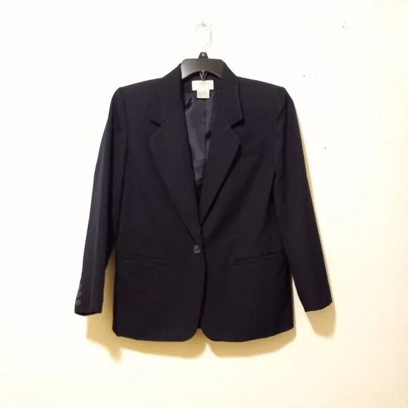 100% Wool Navy Single Breasted Blazer Capsule Academia Work Minimalist
