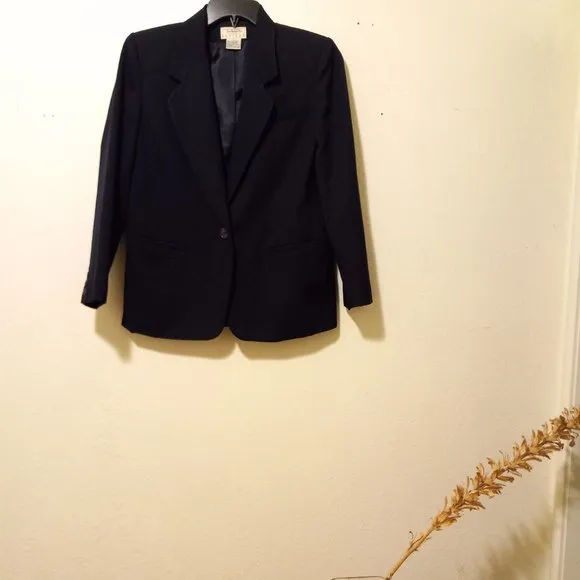 100% Wool Navy Single Breasted Blazer Capsule Academia Work Minimalist