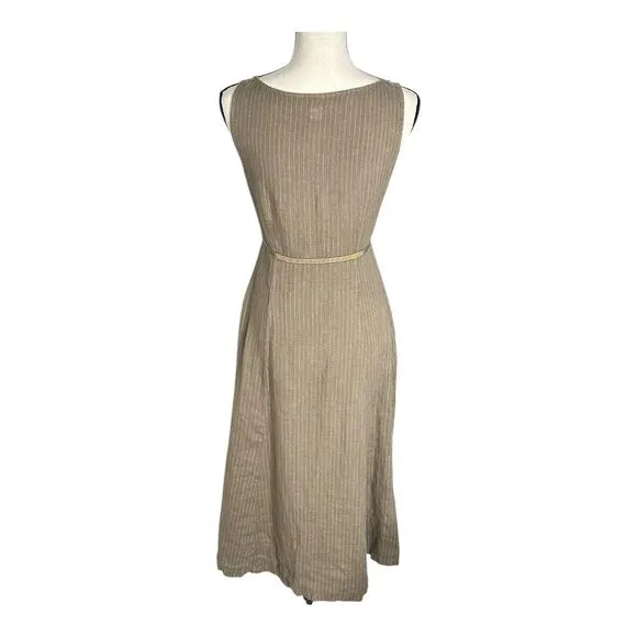 120% Lino‎ Luxury Linen Resort wear Maxi Dress Olive Green Size 40