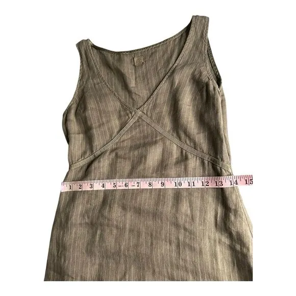 120% Lino‎ Luxury Linen Resort wear Maxi Dress Olive Green Size 40