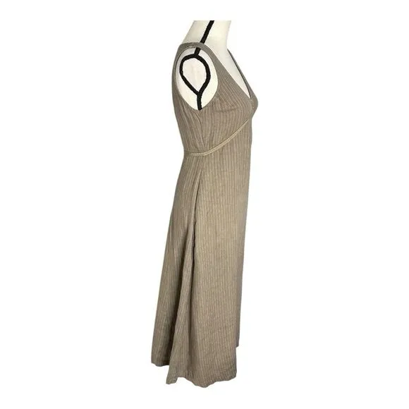 120% Lino‎ Luxury Linen Resort wear Maxi Dress Olive Green Size 40