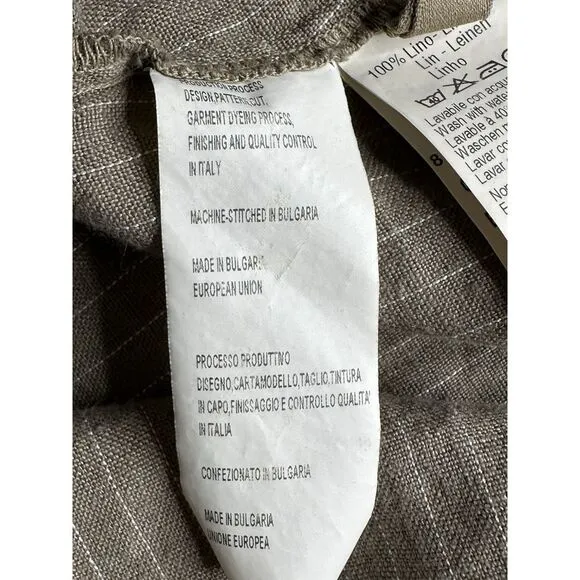 120% Lino‎ Luxury Linen Resort wear Maxi Dress Olive Green Size 40