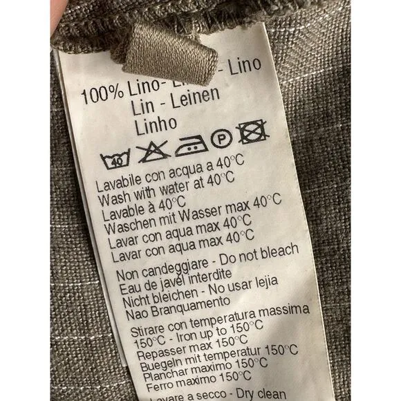 120% Lino‎ Luxury Linen Resort wear Maxi Dress Olive Green Size 40