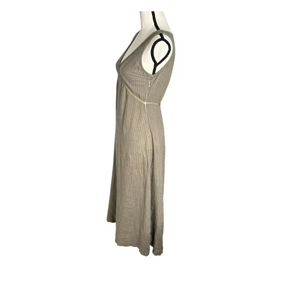 120% Lino‎ Luxury Linen Resort wear Maxi Dress Olive Green Size 40