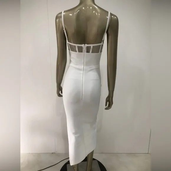24/hr sale💗Josephine Blanc luxury runway couture bodycon white dress rhinestone