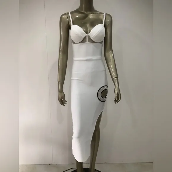 24/hr sale💗Josephine Blanc luxury runway couture bodycon white dress rhinestone