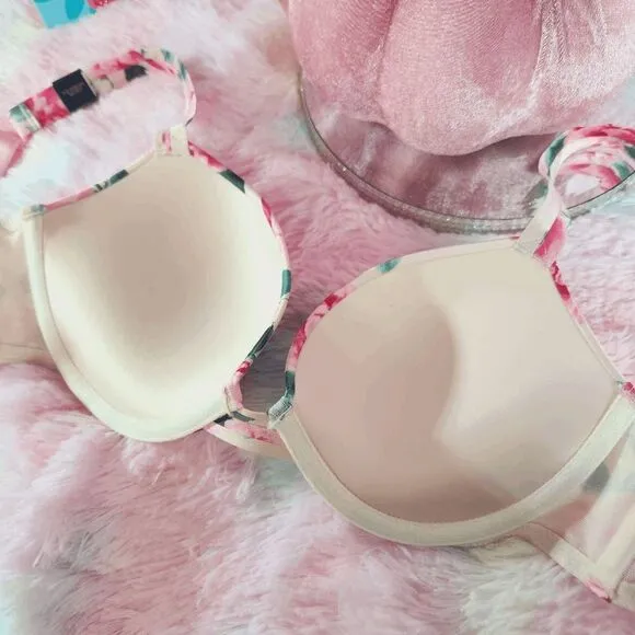 32 C Victoria's Secret floral push up bling straps bra NWT