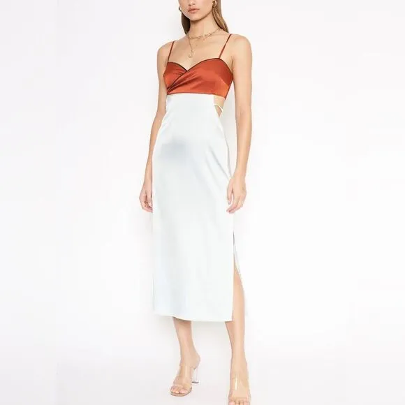 4SI3NNA Anthropologie Satin Slip Dress Size M Mint Burnt Orange Y2K Minimalist