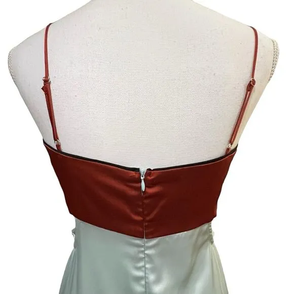4SI3NNA Anthropologie Satin Slip Dress Size M Mint Burnt Orange Y2K Minimalist