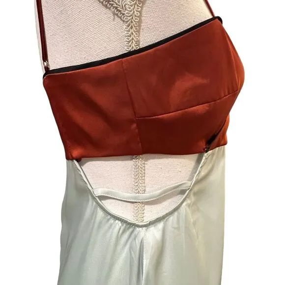 4SI3NNA Anthropologie Satin Slip Dress Size M Mint Burnt Orange Y2K Minimalist
