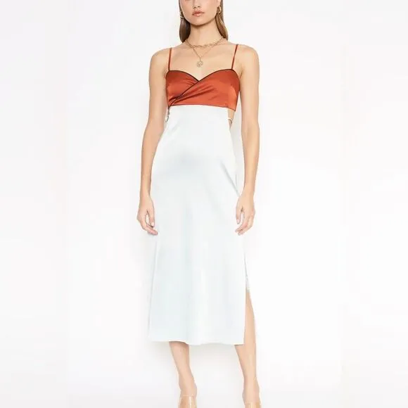 4SI3NNA Anthropologie Satin Slip Dress Size M Mint Burnt Orange Y2K Minimalist