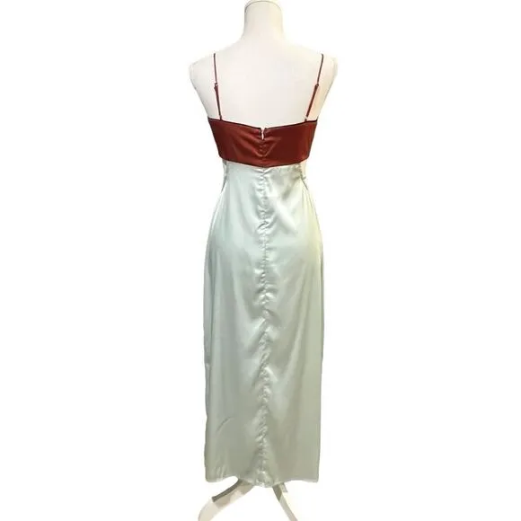 4SI3NNA Anthropologie Satin Slip Dress Size M Mint Burnt Orange Y2K Minimalist