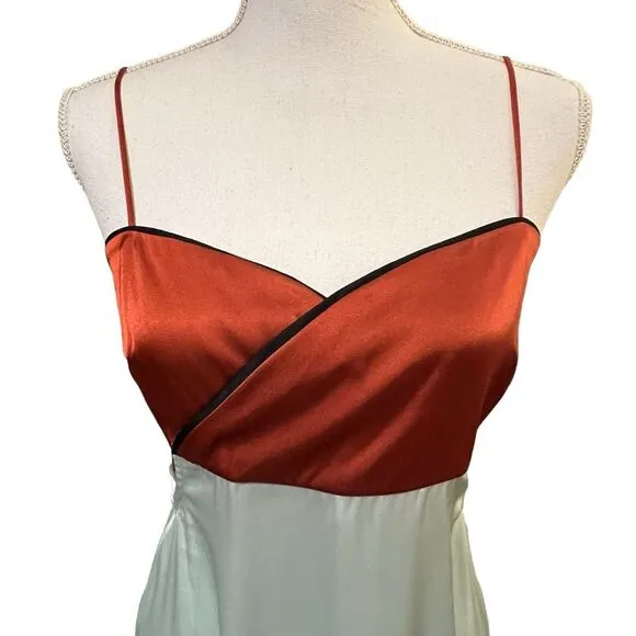 4SI3NNA Anthropologie Satin Slip Dress Size M Mint Burnt Orange Y2K Minimalist