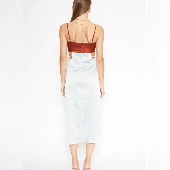 4SI3NNA Anthropologie Satin Slip Dress Size M Mint Burnt Orange Y2K Minimalist