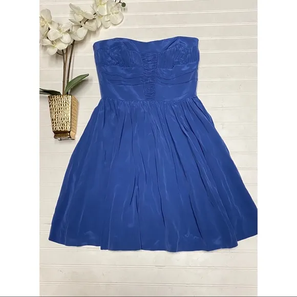 5/48 Brand 100% Silk Pleated Cadet Blue Dress