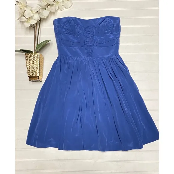 5/48 Brand 100% Silk Pleated Cadet Blue Dress