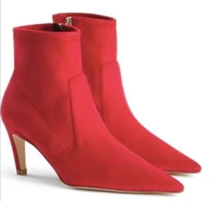 8. NWOT Good American The Icon Heel Bootie in Red Suede- Size 6