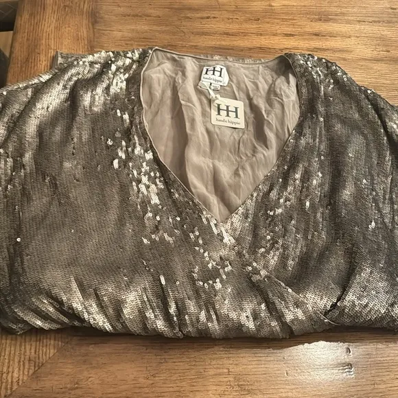 $895 NWT | LUXURY DRESS L  | HAUTE HIPPIE GOLD SEQUIN HOLIDAY DRESS L